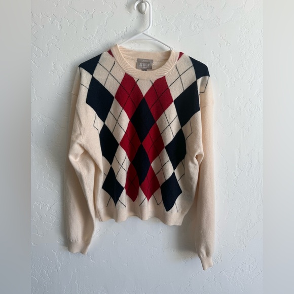 NWOT J Crew Perfect cashmere crewneck sweater in argyle size M - Picture 5 of 8